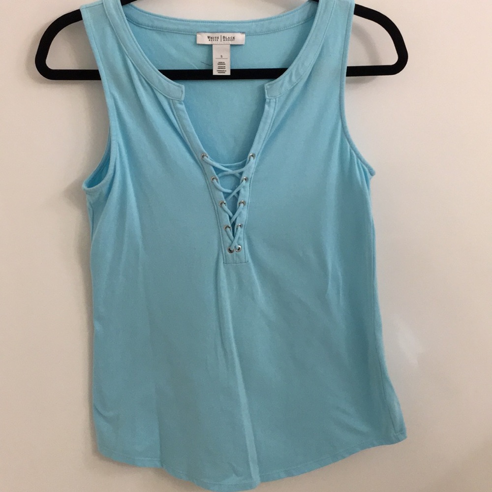 WHBM LACE UP TANK AQUA SMALL